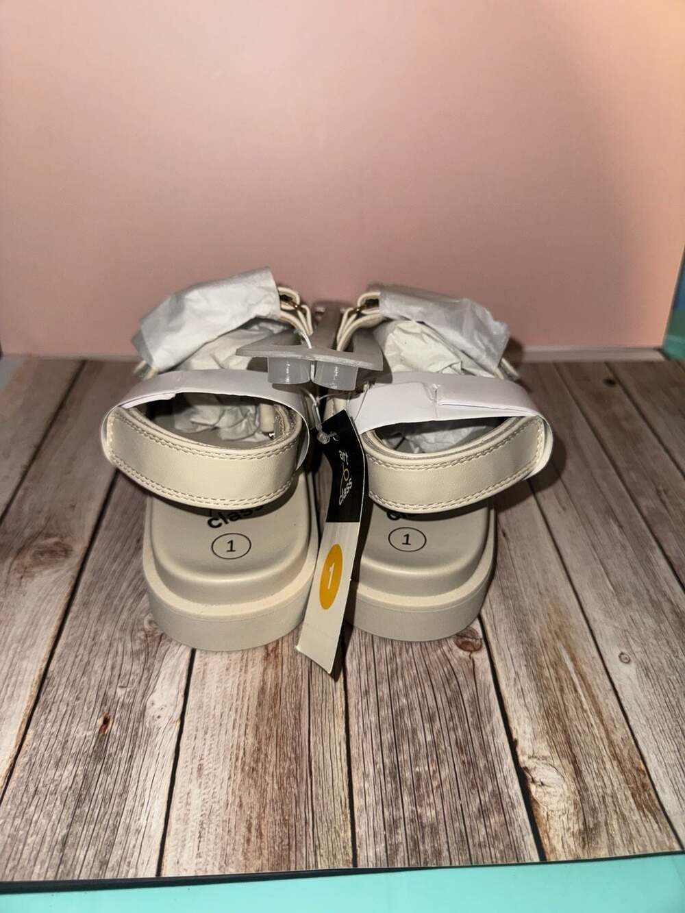 Art Class Girls' Triple Strap Platform Sandals, Cream, Size 1 - Picture 4 of 4